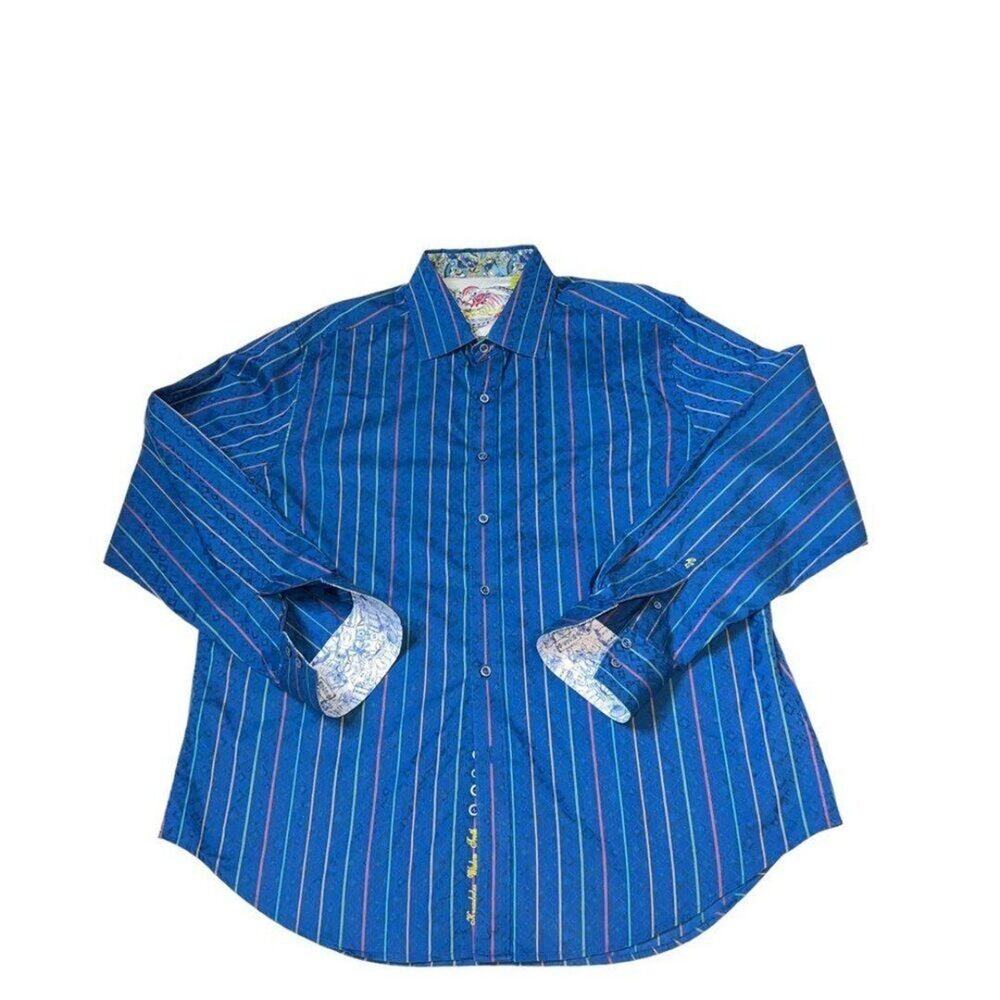 Robert‎ Graham Blue Button Down Dress Shirt Size 2XL